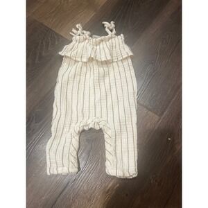 Grayson Collective Girls Cotton Gauze Striped Romper 6-9M Cream Tan Ruffle